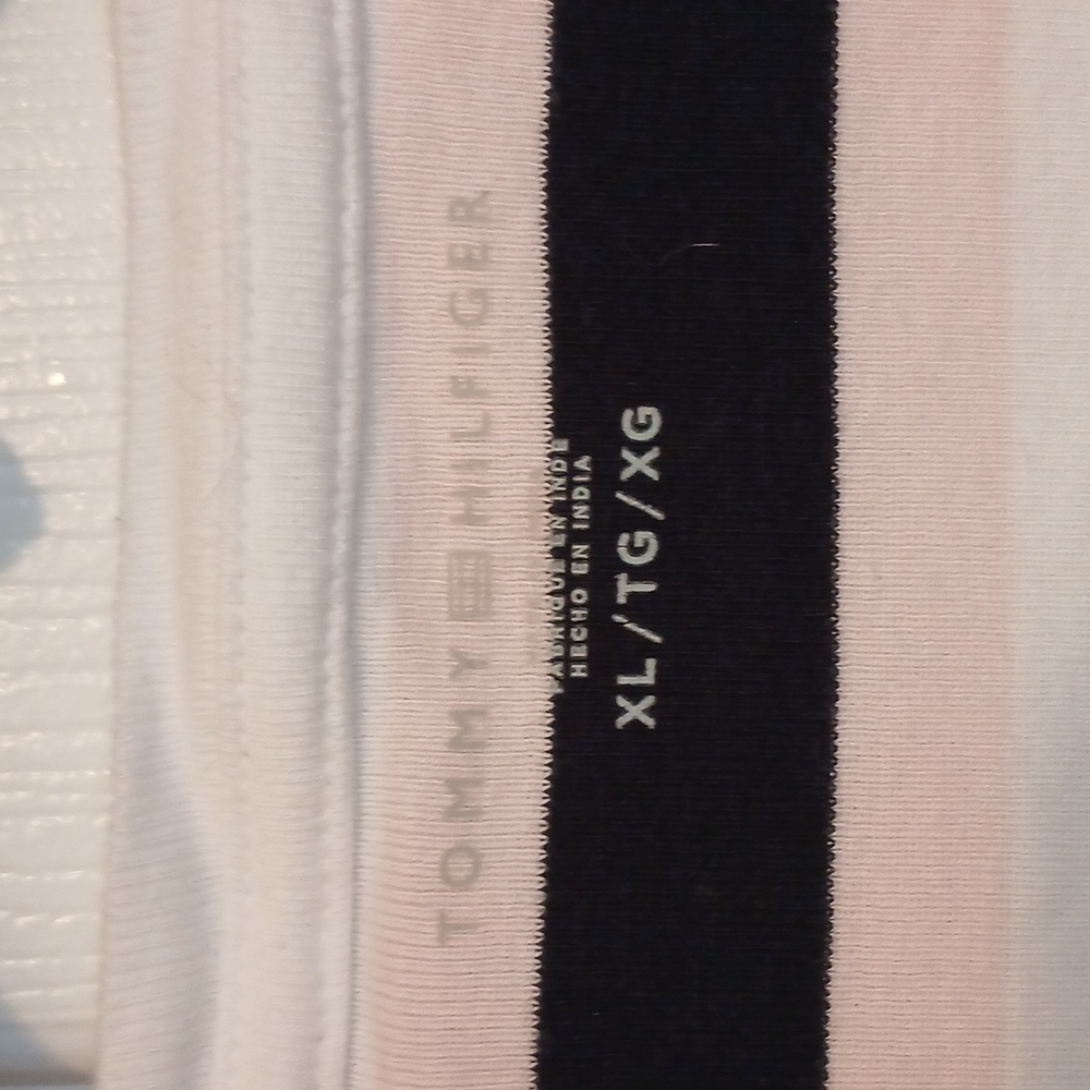 Tommy Hilfiger Women's Short Sleeve V-Neck Top - Pink and Black Stripes - Picture 2 of 5